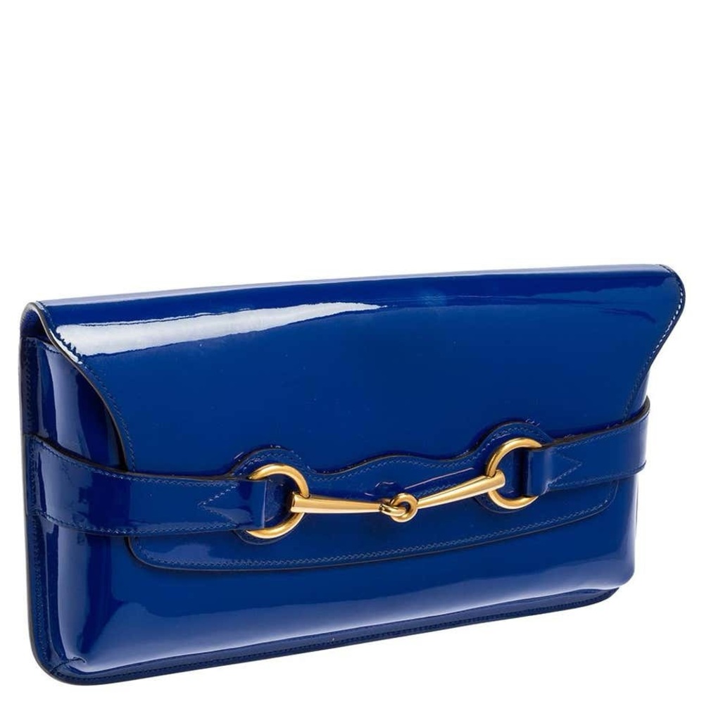 Gucci Royal Blue Patent Bright Bit Clutch with strap